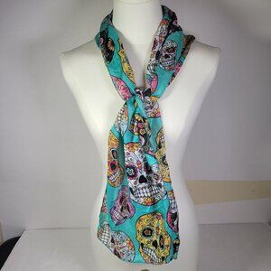 Day Of The Dead Sugar Skull Pattern Turquoise Scarf Wrap